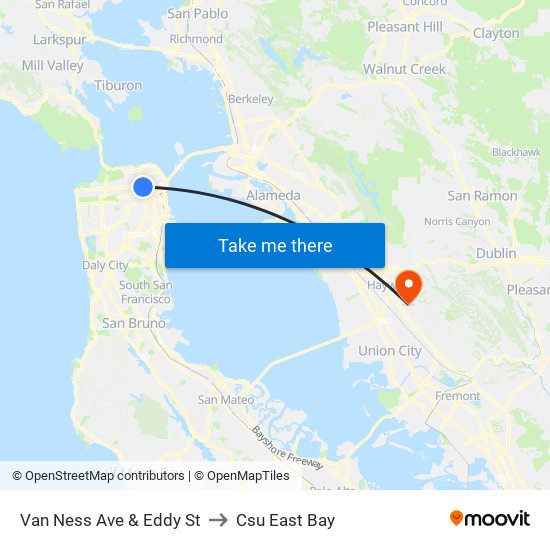 Van Ness Ave & Eddy St to Csu East Bay map