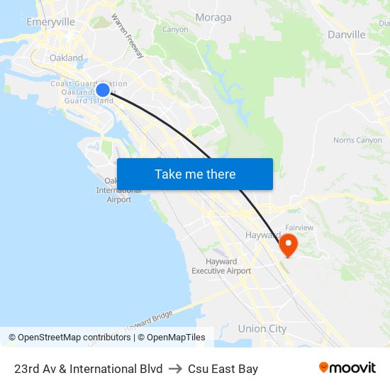 23rd Av & International Blvd to Csu East Bay map