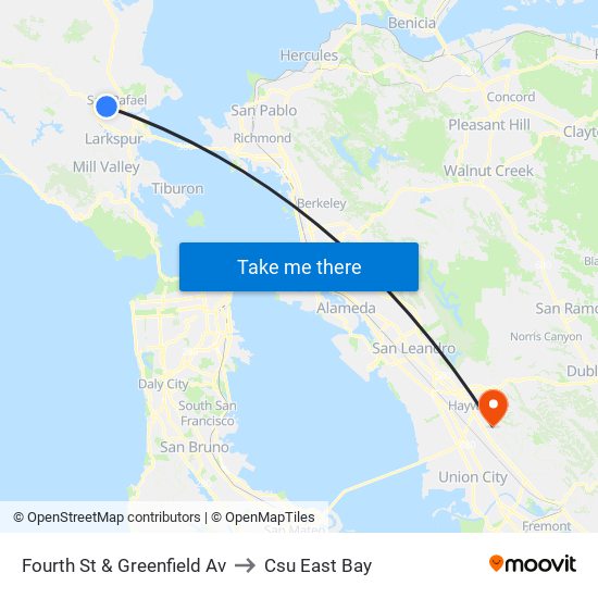 Fourth St & Greenfield Av to Csu East Bay map