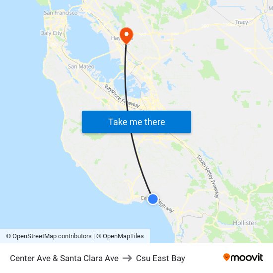 Center Ave & Santa Clara Ave to Csu East Bay map