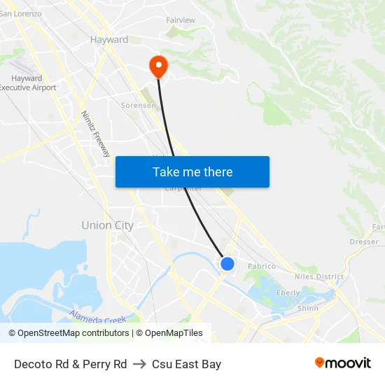 Decoto Rd & Perry Rd to Csu East Bay map