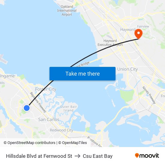 Hillsdale Blvd at Fernwood St to Csu East Bay map