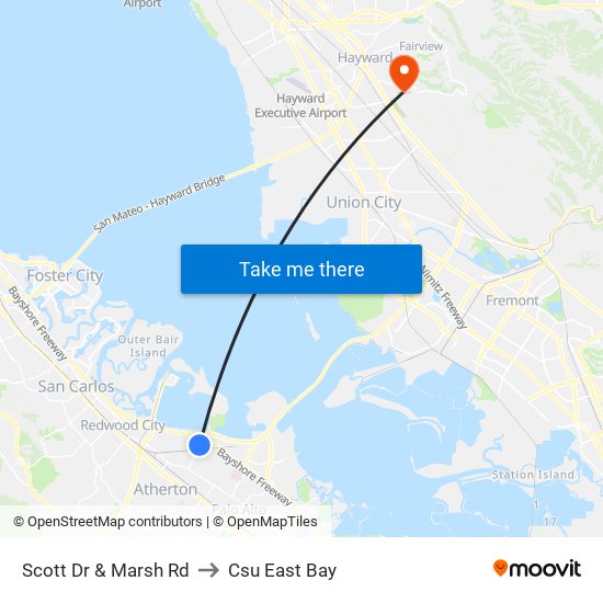 Scott Dr & Marsh Rd to Csu East Bay map