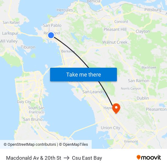 Macdonald Av & 20th St to Csu East Bay map