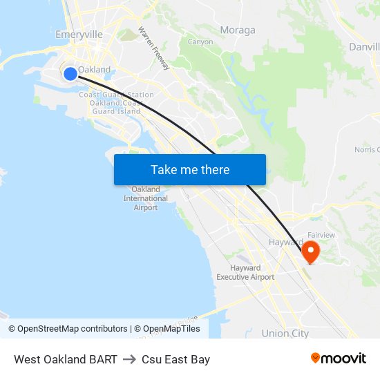 West Oakland BART to Csu East Bay map