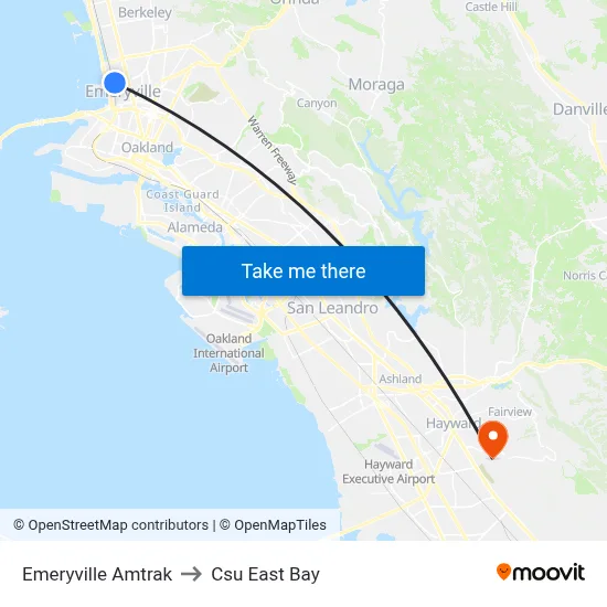 Emeryville Amtrak to Csu East Bay map