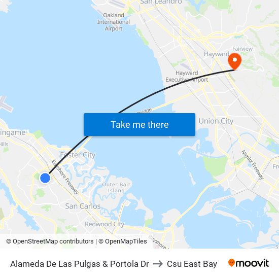 Alameda De Las Pulgas & Portola Dr to Csu East Bay map