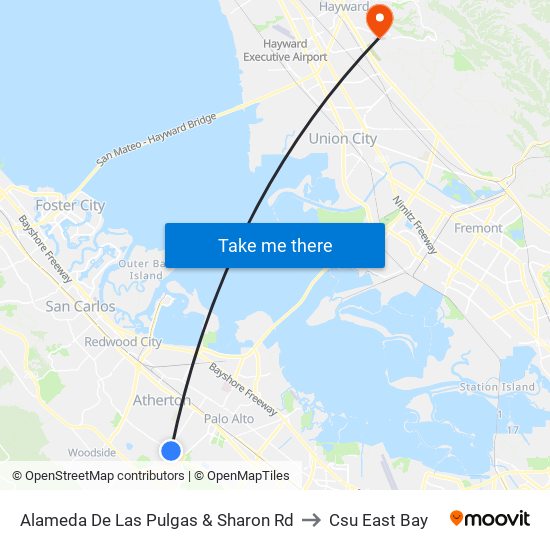 Alameda De Las Pulgas & Sharon Rd to Csu East Bay map