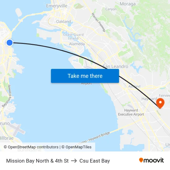 Mission Bay North & 4th St to Csu East Bay map