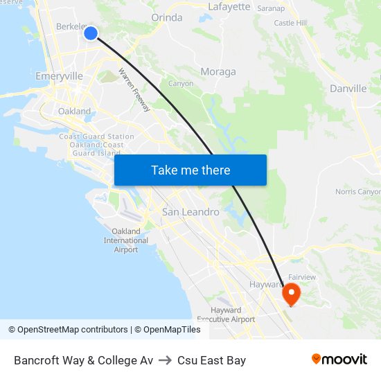 Bancroft Way & College Av to Csu East Bay map