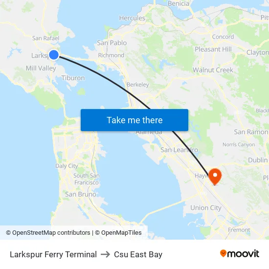 Larkspur Ferry Terminal to Csu East Bay map