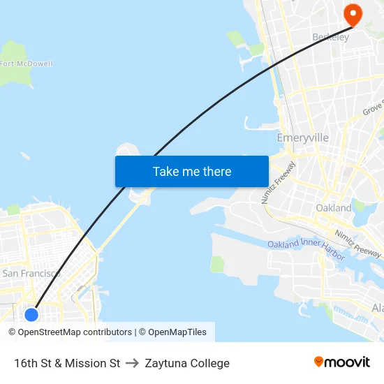 16th St & Mission St to Zaytuna College map
