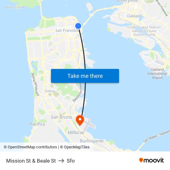 Mission St & Beale St to Sfo map