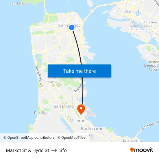 Market St & Hyde St to Sfo map