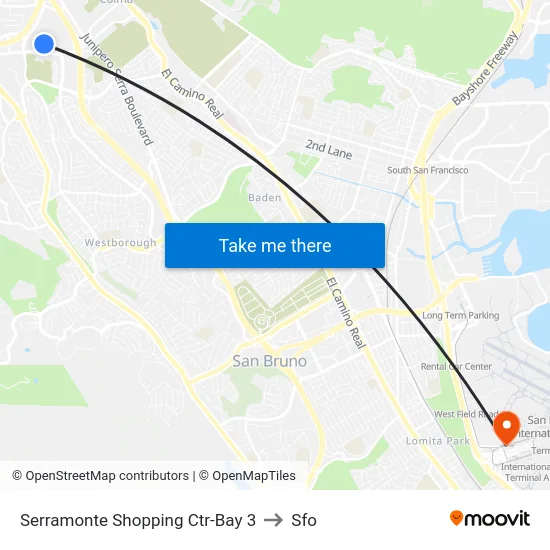 Serramonte Shopping Ctr-Bay 3 to Sfo map