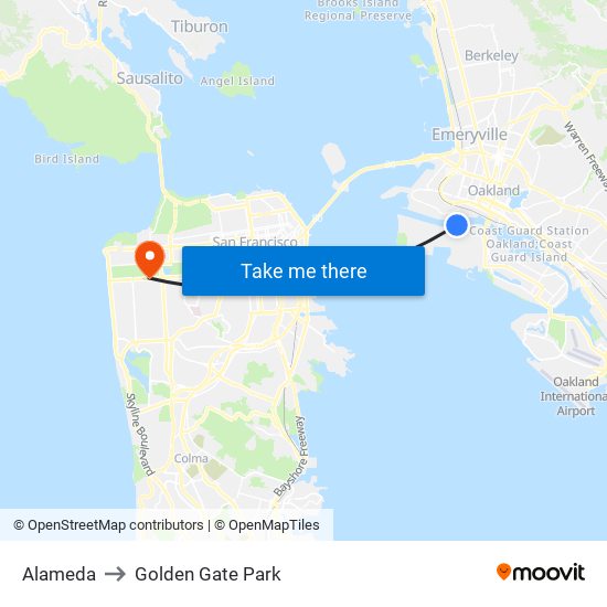 Alameda to Golden Gate Park map