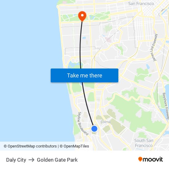 Daly City to Golden Gate Park map