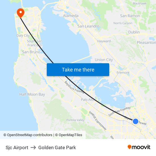 Sjc Airport to Golden Gate Park map