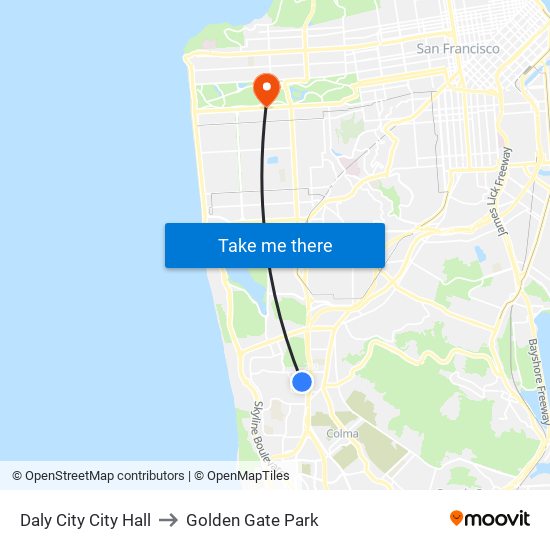 Daly City City Hall to Golden Gate Park map