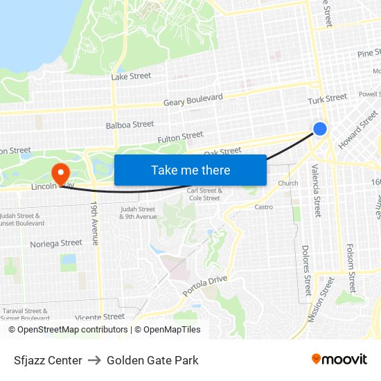 Sfjazz Center to Golden Gate Park map