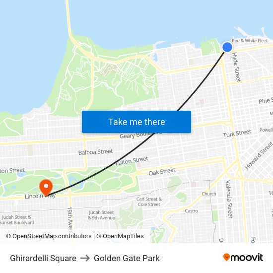 Ghirardelli Square to Golden Gate Park map