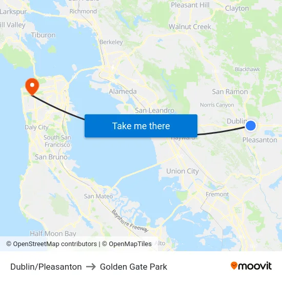 Dublin/Pleasanton to Golden Gate Park map
