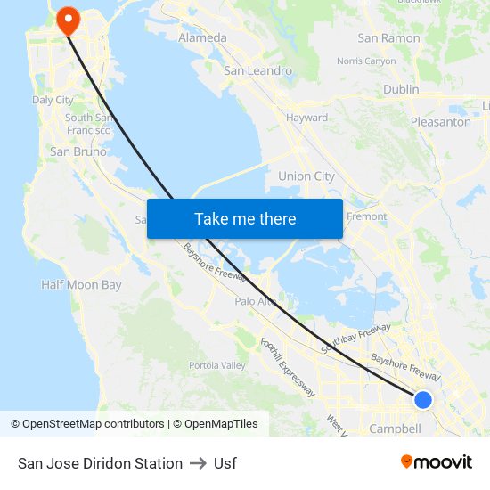 San Jose Diridon Station to Usf map