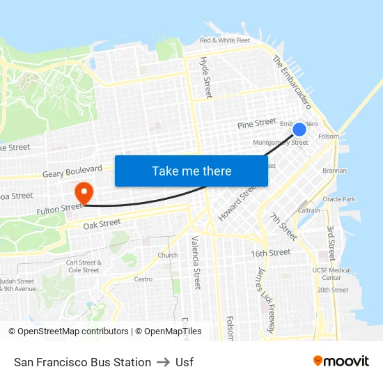 San Francisco Bus Station to Usf map