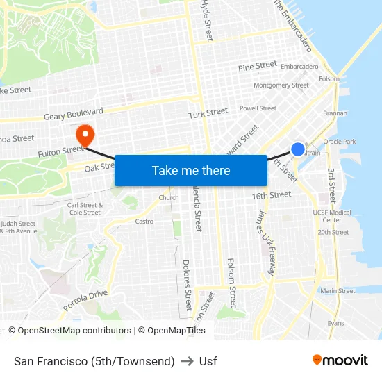 San Francisco (5th/Townsend) to Usf map