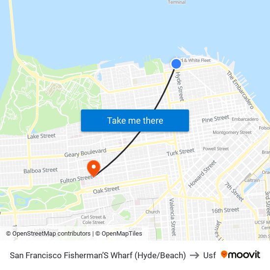 San Francisco Fisherman’S Wharf (Hyde/Beach) to Usf map