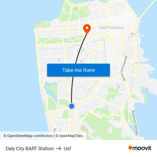Daly City BART Station to Usf map