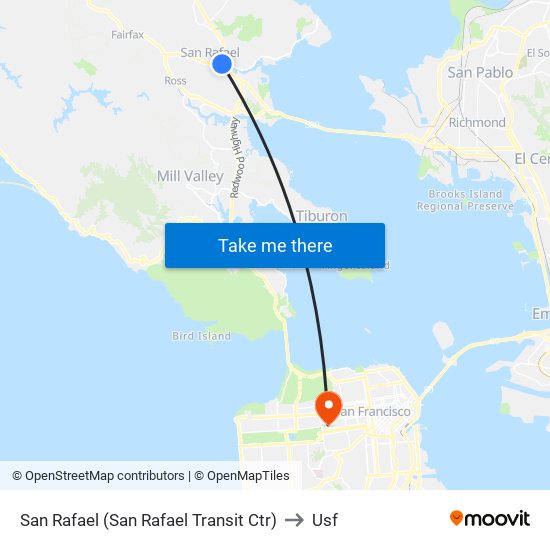 San Rafael (San Rafael Transit Ctr) to Usf map