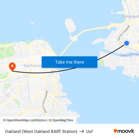 Oakland (West Oakland BART Station) to Usf map