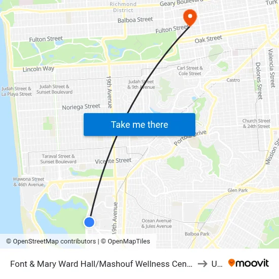 Font & Mary Ward Hall/Mashouf Wellness Center to Usf map