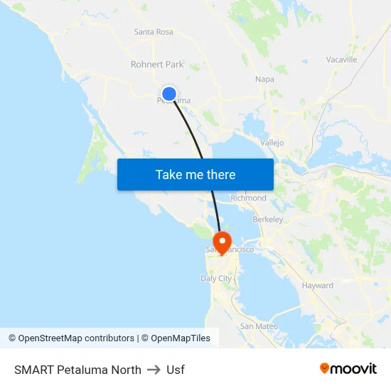 SMART Petaluma North to Usf map