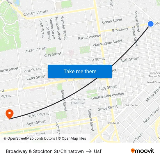 Broadway & Stockton St/Chinatown to Usf map