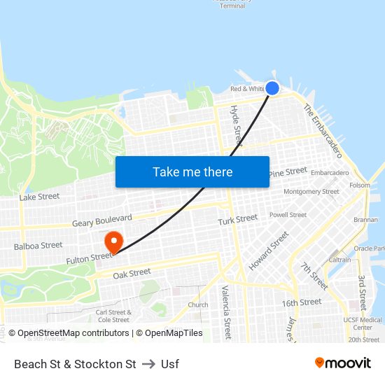 Beach St & Stockton St to Usf map