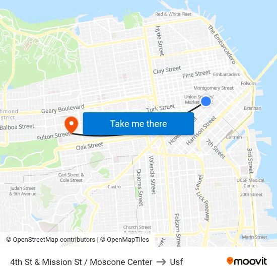 4th St & Mission St / Moscone Center to Usf map