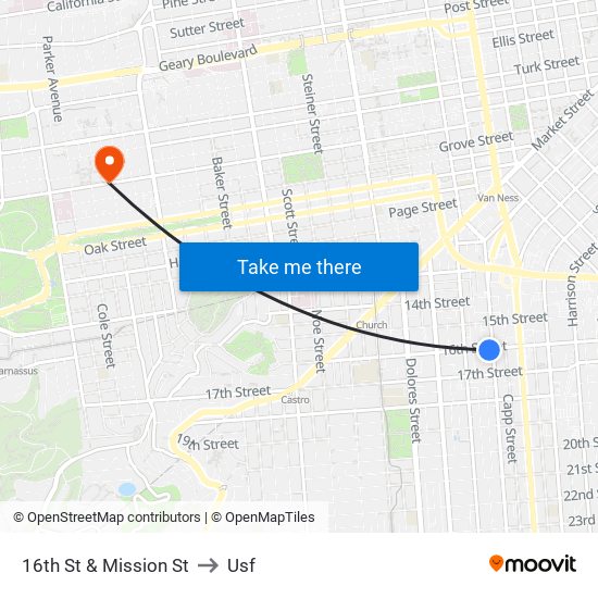 16th St & Mission St to Usf map