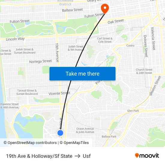 19th Ave & Holloway/Sf State to Usf map