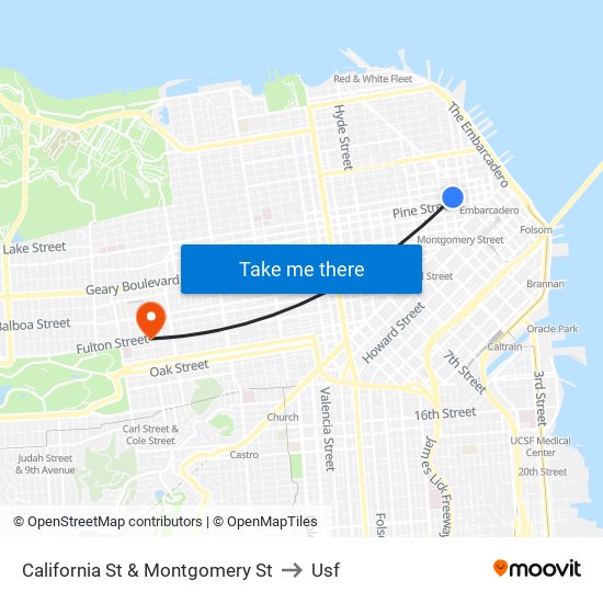 California St & Montgomery St to Usf map