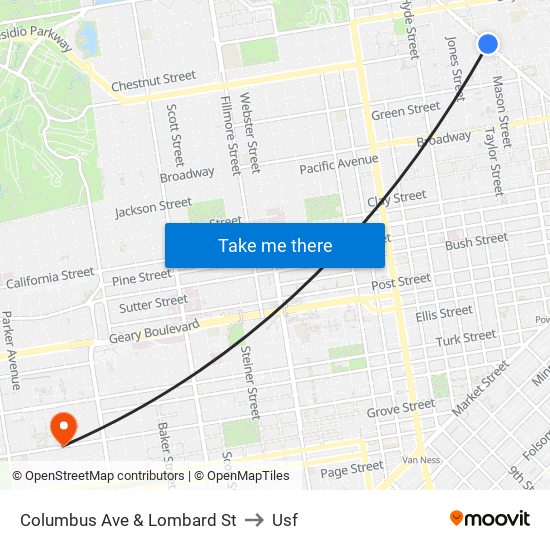 Columbus Ave & Lombard St to Usf map