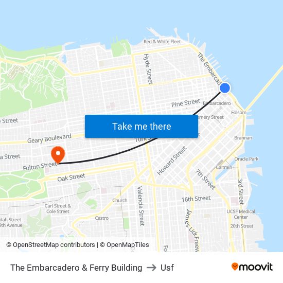 The Embarcadero & Ferry Building to Usf map