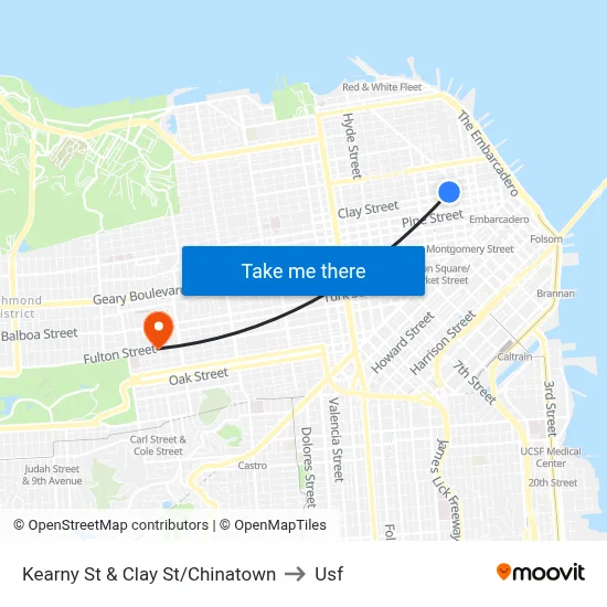 Kearny St & Clay St/Chinatown to Usf map