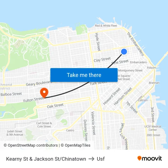 Kearny St & Jackson St/Chinatown to Usf map