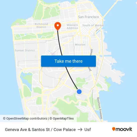 Geneva Ave & Santos St / Cow Palace to Usf map