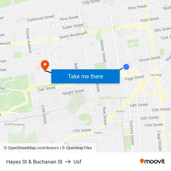 Hayes St & Buchanan St to Usf map