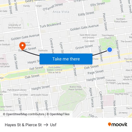 Hayes St & Pierce St to Usf map