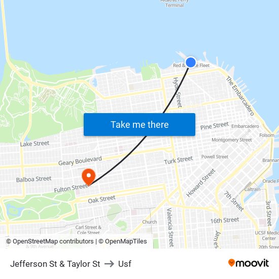 Jefferson St & Taylor St to Usf map
