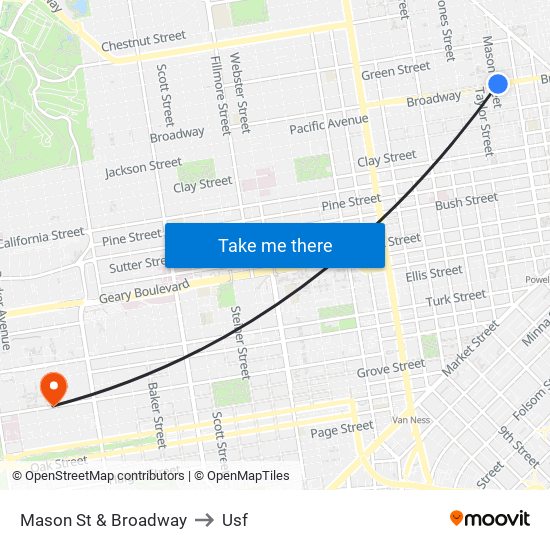 Mason St & Broadway to Usf map